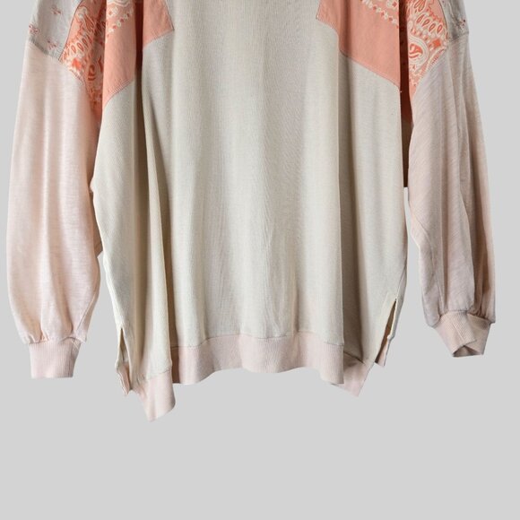 We The Free Patchwork Boho Shirt Lg Light Pink Oversized Relaxed Long Sleeve Top - Picture 11 of 13